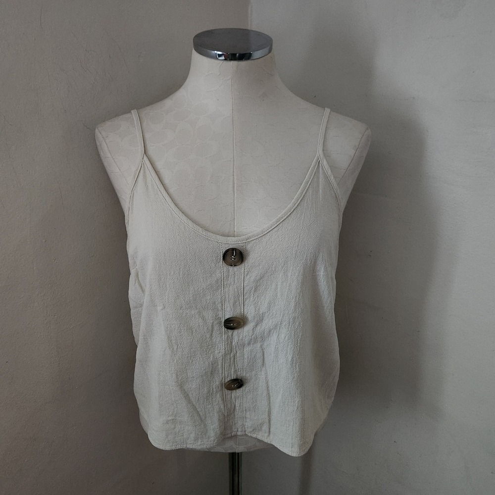 SHEIN Womens Cream Textured Button Front Camisole V-Neck Tank Top Size Medium 6 - Picture 1 of 5
